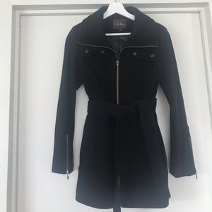 Cole Haan Black Wool Belted Coat